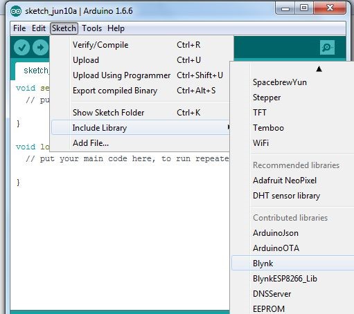 Adding Blynk library to Arduino IDE